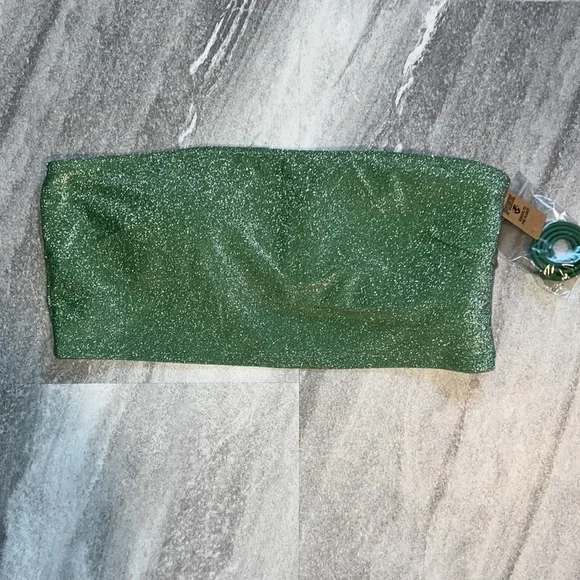 Sparkle Green Shimmer Bandeau Bikini Top halter size XL swim - Picture 8 of 13